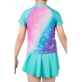 Swimming Suit for Girls Bathing Suit Set Unicorn Short Sleeve Flowy Skirt Butterfly Short Printed Rashguard UPF 50+ Sun Protection Size 9 10