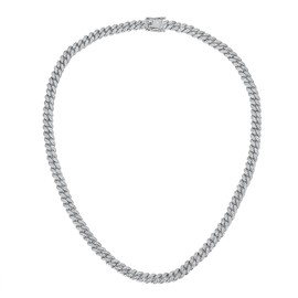Gemsme 18K White Gold Plated Iced Out Cuban Link Chain Necklace for Women Bling Full Cubic Zirconia Hip Hop Curb Chains Jewelry 16 Inch