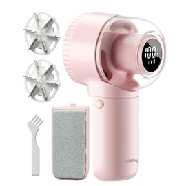Fabric Shaver, 𝟮 𝗶𝗻 𝟭 Rechargeable Lint Remover with Brush, Large Sweater Shaver with Digital Display, 3 Speeds Lint Shaver, 6-Leaf Blades Lint Remover for Clothes, Sofa, Bedding, Pink