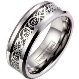 JewelryWe 8mm Celtic Dragon Inlay Tungsten Carbide Ring Men's Anniversary/Engagement/Wedding Band(12) : UK Size - X