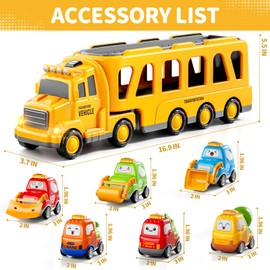 Bennol Toddler Trucks Toys for Boys Kids, 16.9-in Longer Transport Construction Truck with 6 Cars, Car Truck Toys with Lights & Sounds, Birthday Gift for 2 3 4 5 Years Old Boys and Girls