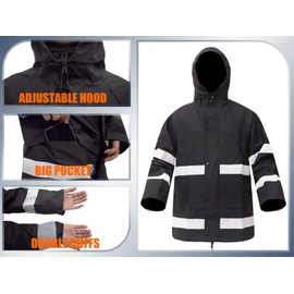 Rizzon Rain Suits for Men Women Waterproof - Heavy Duty Rain Gear with Reflective Rain Jacket & Pants for Fishing, Camping, Durable Workwear(Black,XL)