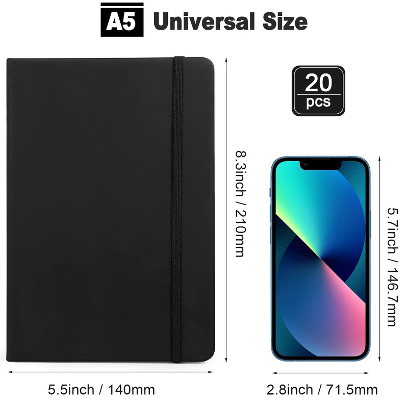 Honoson 20 Pack Lined Journal Notebooks A5 Hardcover Executive Notebook