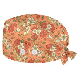 Working Cap Scrub Cap with Sweatband Buttons Adjustable Unisex Women Tie Back Hat Nurse Surgical Caps