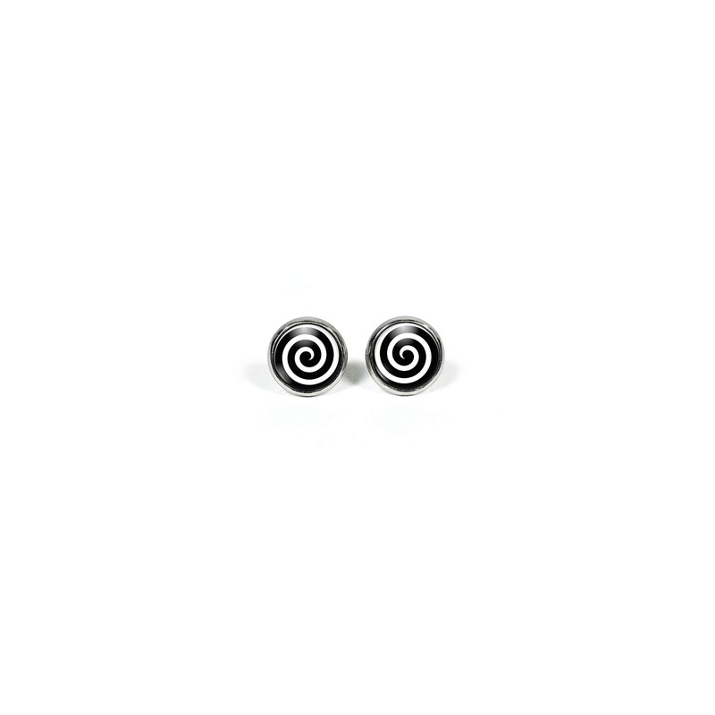 Handmade Black & White Spiral Stud Earrings