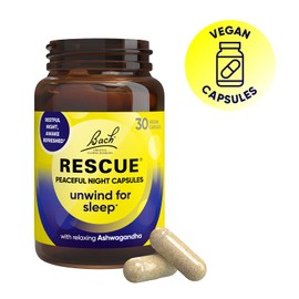 Rescue Peaceful Night Capsules, Unwind for Sleep, Ashwagandha, Chamomile, Magnesium, Vitamin B6, Natural Flower Essences, Vegan, 30 Capsules
