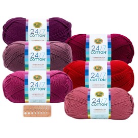 Lion Brand Yarn - 24/7 Cotton - 6 Skein Assortment (Cranberry)