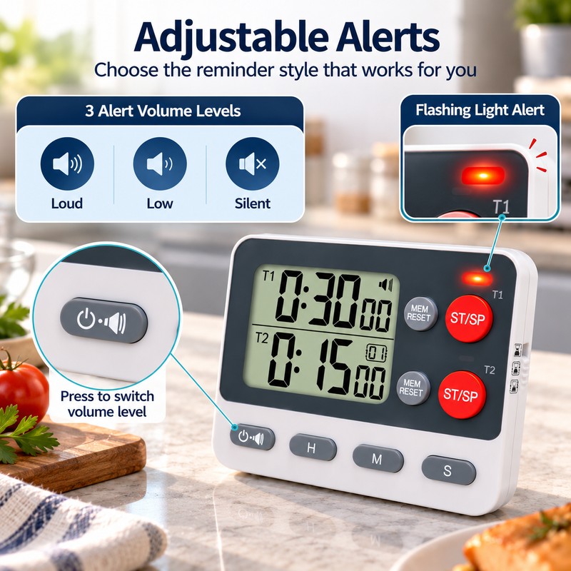 Dual Digital Kitchen Timer for Cooking & Baking – Independent