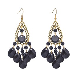 ONLYJUMP Long Retro Tassel Waterdrop Earrings for Women Fashion Bohemian Boho Hollow with Stone Vintage Statement Black Big Hanging Ethnic Dangle Earrings (Waterdrop Tassel)