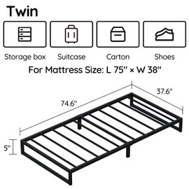 Richwanone 5 Inch Twin Bed Frames, Metal Platform Mattress Foundation with Steel Slat Support, No Box Spring Needed, Easy Assembly, Black