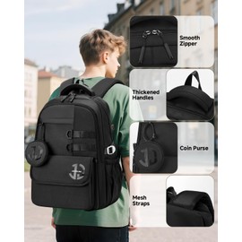 Tanou School Backpack Boys Backpack Teenagers 32L Large School Bag for Boys 12-18 Years, Nylon School Bags Boys Durable Backpacks with Laptop Compartment, black