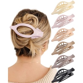 Flat Hair Claw Clips for Women - 6Pcs Lay Down Claw Clips French Concord Hair Claw (Polished(Earth tone colors))