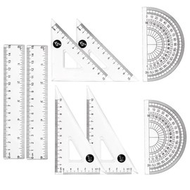 8Pcs Ruler Set | 15cm Geometry Set 15cm Ruler 180 Degree Protractor 45 and 60 Degree Set Squares | Protractor Set Ruler Set for Secondary School
