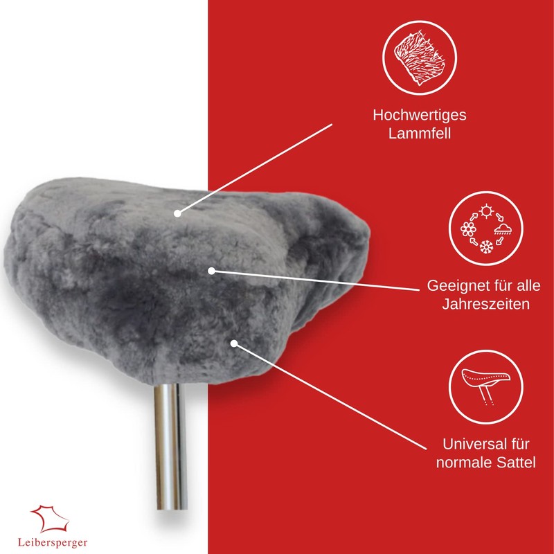 Leibersperger-Felle Bicycle Saddle Cover Made of High-Quality Lambskin Size M