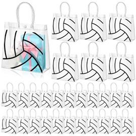 Sweetude 24 Pieces Volleyball Gift Goodie Bags with Handles 8x8x3.15 Inch PVC Volleyball Theme Party Favor Clear Treat Bags Bulk for Sports Party Competition Team Birthday Gifts