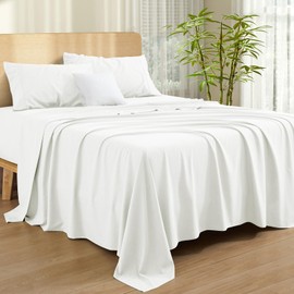 SiinvdaBZX 4 Pcs Extra Deep Pocket King Sheet Set, Rayon Derived from Bamboo, Soft Cooling White King Size Sheet Fits 18"-24" Thick Mattress, Luxury Breathable Bedding Sheets & Pillowcases