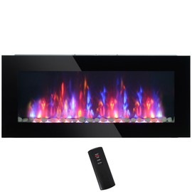 HOMCOM 41" Electric Fireplace, Wall Mounted Fireplace with 7 Adjustable LED Flame Colors, Remote Control, Fireplace Heater for Living Room, 1500W, Black