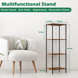 Tall End Table 4 Tier Wood Skinny Side Table Living Room with Storage Shelf Nightstand Bedside Table Plant Stand for Bedroom Office Dorm, Rustic Brown