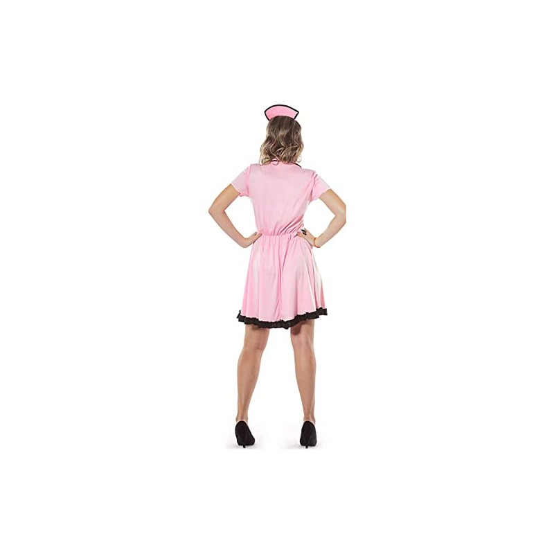 Papootz Ladies 50's Diner Costume Pink Waitress Outfit Fancy Dress