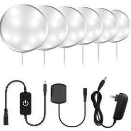 Newest LED Under Cabinet Lighting Kit, 1020 Lumens LED Puck Light, 5000K Daylight White, CRI90+, Touch Dimming, Silver Trim All Accessories Included, for Kitchen, Closet Lights, Safe Light, 6-Pack