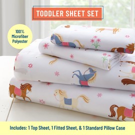 Wildkin Kids Microfiber Toddler Sheet Set for Boys and Girls, Bedding Sheet Set Includes Top Sheet, Fitted Sheet, and One Standard Pillow Case (Horses)