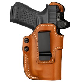 IWB Leather Holster for G17/G19 Gen 3-6 & G23/G32 Gen 3-4 & G19X/G44/G45 with TLR-7/TLR-7A/TLR-7X & TLR-8/TLR-8A/TLR-8X, Optic-Ready, Inside Waistband Carry, 1.75 Inch Steel Belt Clip, Brown, Right