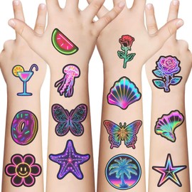 10 Sheets Neon Glow Party Tattoos, Neon Temporary Tattoo Stickers Waterproof Skin Fake Tattoo Sticker for Boy and Girl,Luminous Teens Tattoos for Birthday Game Sticker