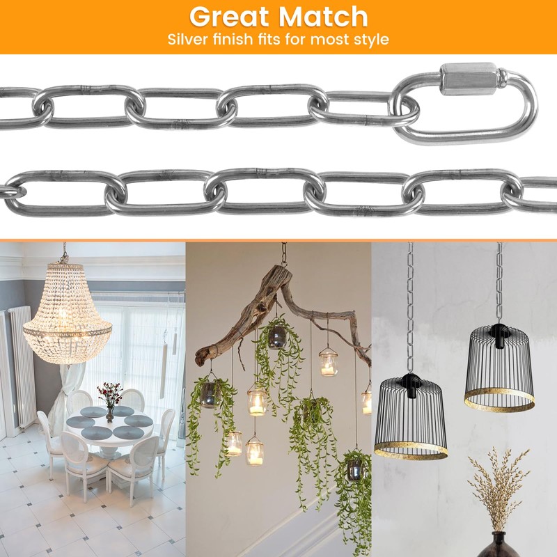 6 Feet Chain for Chandelier Silver, 120 Pounds Pendant Light