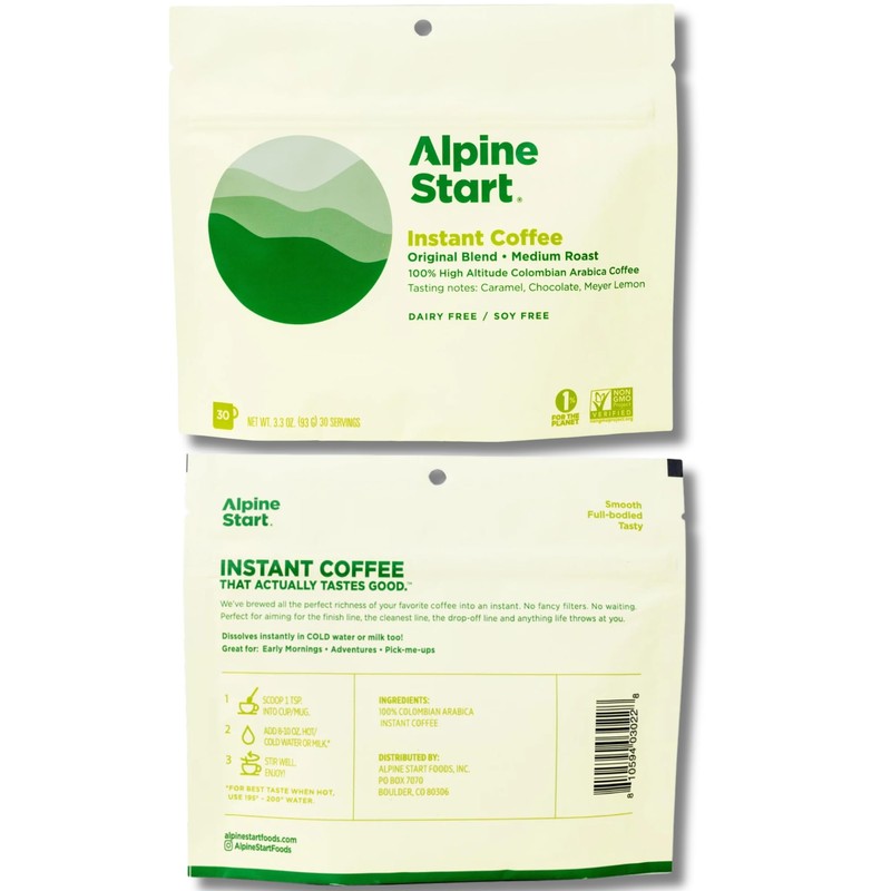 Alpine Start Instant Coffee Powder Mix from High Altitude Colombian