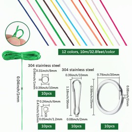 SOFPLATE 1 Box 12 Colors 120M bracelet nylon string 1mm nylon cord beading thread with 40pcs Claw Clasp Jump Ring Snap Findings Kit for Jewellery Making Supplies DIY Bracelet Necklace Keychains Crafts