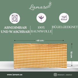 LAMARE Wärmekissen mit Weizen- und Lavendelsamen, 48 x 15 cm, waschbarer Bezug, 100% Baumwolle, Wärmekissen für Nacken und Koliken, für Kalt- und Wärmetherapie (Vichy Gelb)