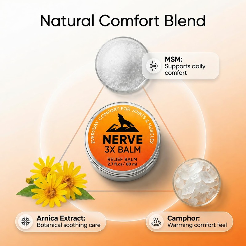 Nerve 3x Balm for Neuropathy, Natural Herbal Joint Care Warming