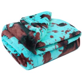 cow print Fleece Turquoise Blue Blanket Kids Teal Fuzzy Throw Blankets Light Sea Green Blanket Stuff Decor Gifts for Teen Girls Boys
