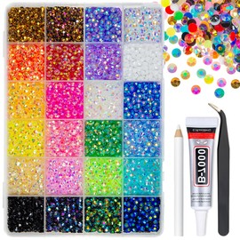 qiipii 24 colores, 3800 piezas de diamantes de imitación de resina de gelatina de 5 mm con pegamento B7000 para deslumbrar manualidades, piedras SS20 con parte trasera plana, gemas AB coloridas para