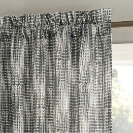 No. 918 Aran Crosshatch Print Semi-Sheer Rod Pocket Curtain Panel, 54" x 63", Gray