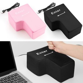 Seenelling 2 Pieces Giant Enter Button USB Big Enter Supersized Key for Desk Punching Bag Relieve Stress Toy Creative Gifts Pillow Office Desktop Travel Nap Anti-Stress, Black and Pink