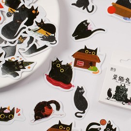 Pofflujent 46 Pcs Cute Cat Stickers Cartoon Stickers Cute Black cat Sticker Vinyl Waterproof Cats for Scrapbooking Laptop Phone Guitar Water Bottles Skateboard (Black Cat)