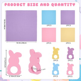 16 Pcs Easter Napkin Rings and Easter Napkins Cloth -Wood Rabbit Bunny Napkin Rings Holders Set Pastel Cloth Napkins for Easter Spring Holiday Dinning Table Dinner Decoration