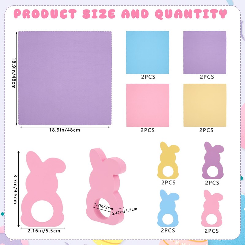 16 Pcs Easter Napkin Rings and Easter Napkins Cloth -Wood