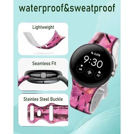 OZLNKPJL Compatible Pixel Watch 2/1 Band for Women Men, Soft Silicone Waterproof Sport Replacement Strap for 2023/2022 Accessories, Pink Camo Tree Forest