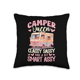 Camper Queen Classy Sassy And A Bit Smart Assy Camping RV Throw Pillow