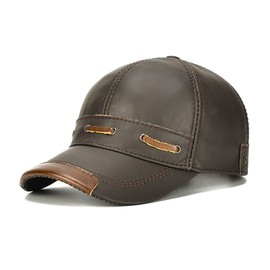 Gudessly Adjustable Men's Genuine Cowhide Leather Hat Baseball Cap for Fall Winter Outdoor Sports Hat (C-Coffee)