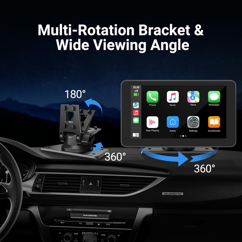 HAUXIY Wireless Apple Carplay Screen for Car, 7" HD Touchscreen