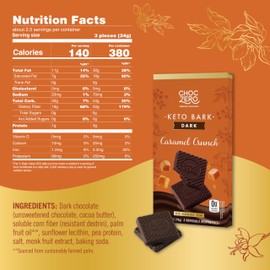 ChocZero Dark Chocolate Caramel Crunch Bark, Sugar Free, Vegan, Low Carb, High Fiber, Keto Friendly, No Sugar Alcohols (4 Count, 3.2oz Boxes)
