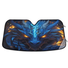 GOODOLD Blue Dragon Head Windshield Sun Shade for Cars, Trucks, SUVs - UV Rays Defense, Folding Front Auto Sunshade, Vehicle Interior Cooler (53x23.5 Inch)