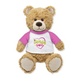 PLUSHOLOGY Happy Birthday Girl Teddy Bear Stuffed Animal; Ultra Soft and Cuddly Bear Plush for Kids 3 Years Old to Adults; Child-Safe Embroidered Eyes Wearing Happy Birthday Shirt; (9" Tall Seated)
