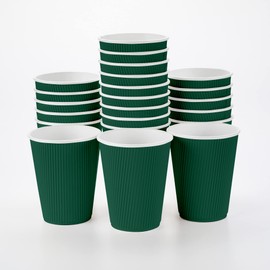 Restaurantware-12 Ounce Paper Coffee Cups, 25 Ripple Wall Disposable Paper Cups - Leakproof, Recyclable, Forest Green Paper Hot Cups, Insulated, Matching Lids Sold Separately
