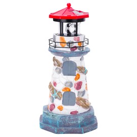 ROSYCOUD Solar Lighthouse with Rotating Beacon,11.4" Outdoor Garden Lighthouse Decor, Waterproof Statue Lighthouse Lamp for Yard Lawn Patio Gifts