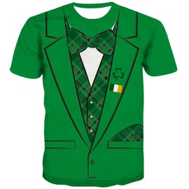 KYKU St Patrick Day T Shirt Mens Leprechaun Costume Tuxedo, Green Tux, Medium