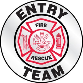 Accuform Signs LHTL620 Emergency Response Reflective Helmet Sticker, Legend"Entry Team" with Fire Rescue Graphic, 2-1/4" Diameter, Red/Black on White